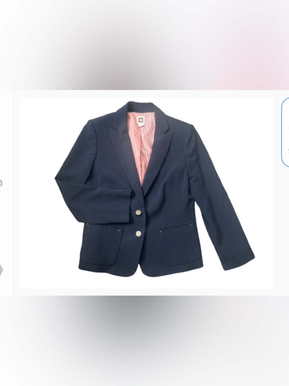 Anne Klein Preppy Navy‎ Blue Blazer